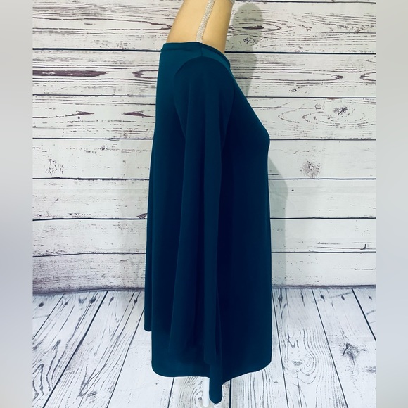 Women’s Small Dress Zara Teal Long Flare Sleeves Soft Textured U Neck - Picture 4 of 12